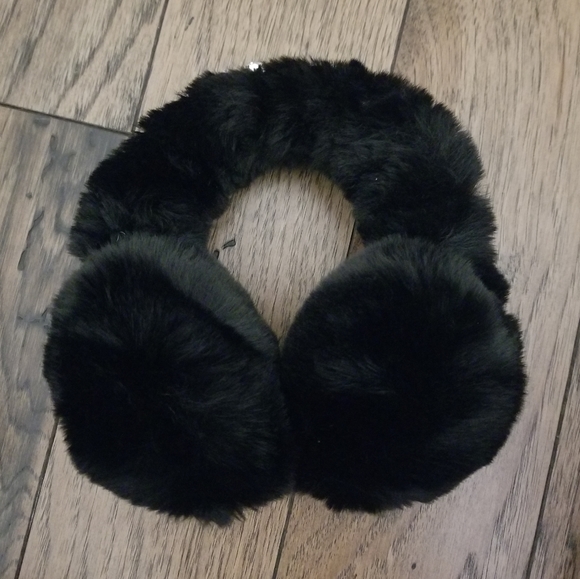 Black Faux Fur Crystal Emblellished Earmuffs Earwarmers Headband Headdress - Picture 5 of 10